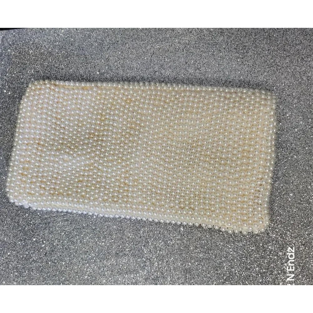 Vintage Beaded White Pearl Evening Clutch Purse With Snap‎ Closure